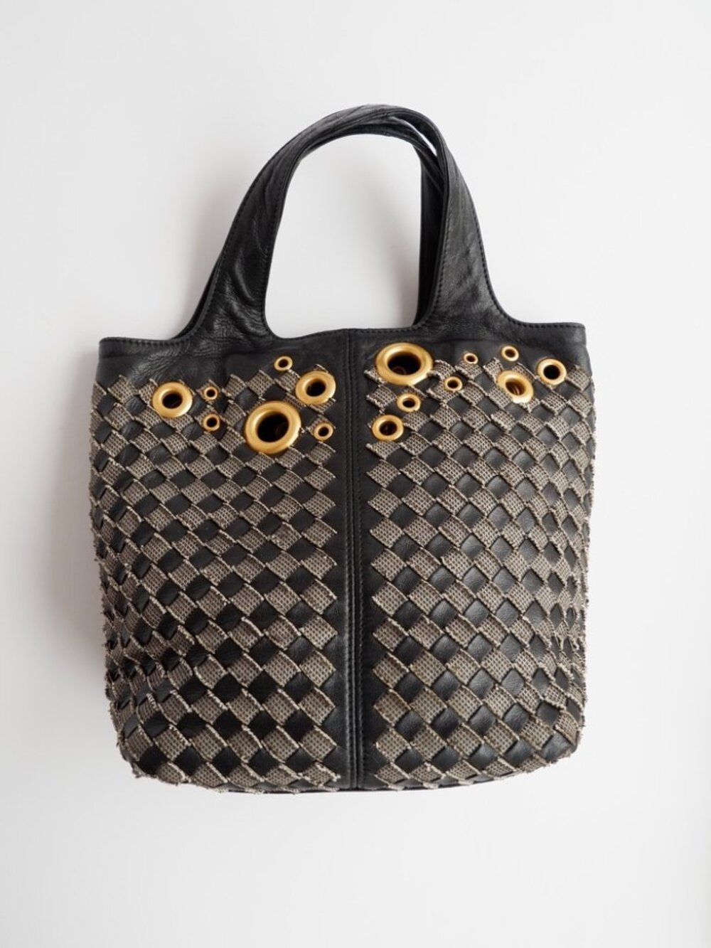 Authentic Preowned Bottega Veneta Black Leather Intrecciato Gold Rivet/Studded H